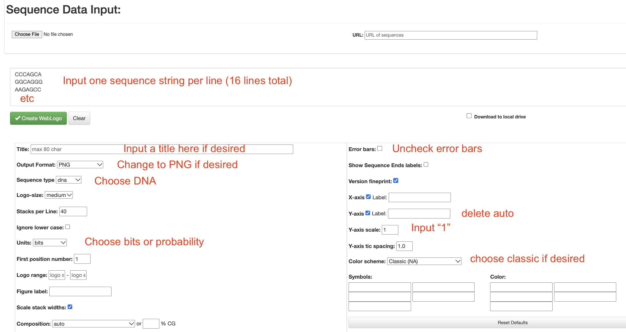To use the Weblogo site successfully, follow the instructions as outlined above.
